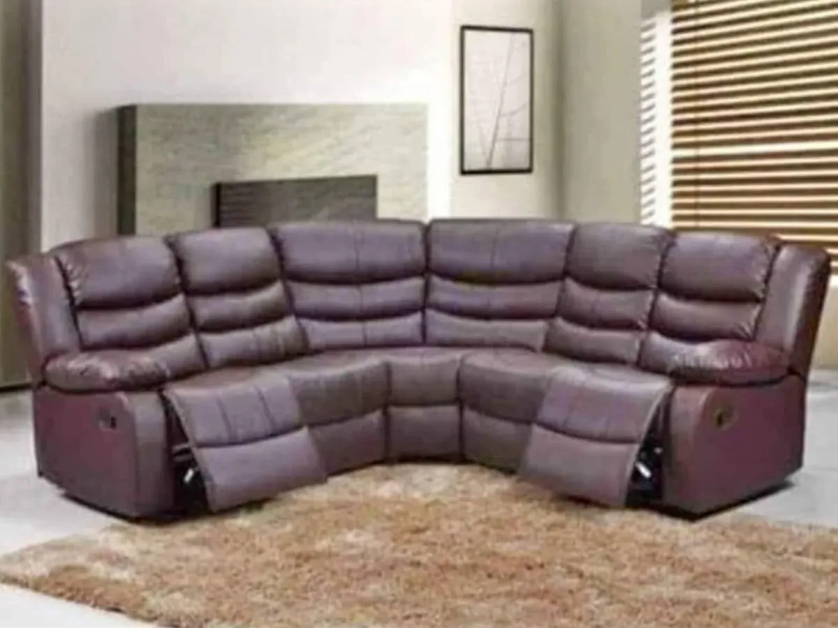 Corner Recliner Sofa with Cupholders - Brown, Faux Leather image
