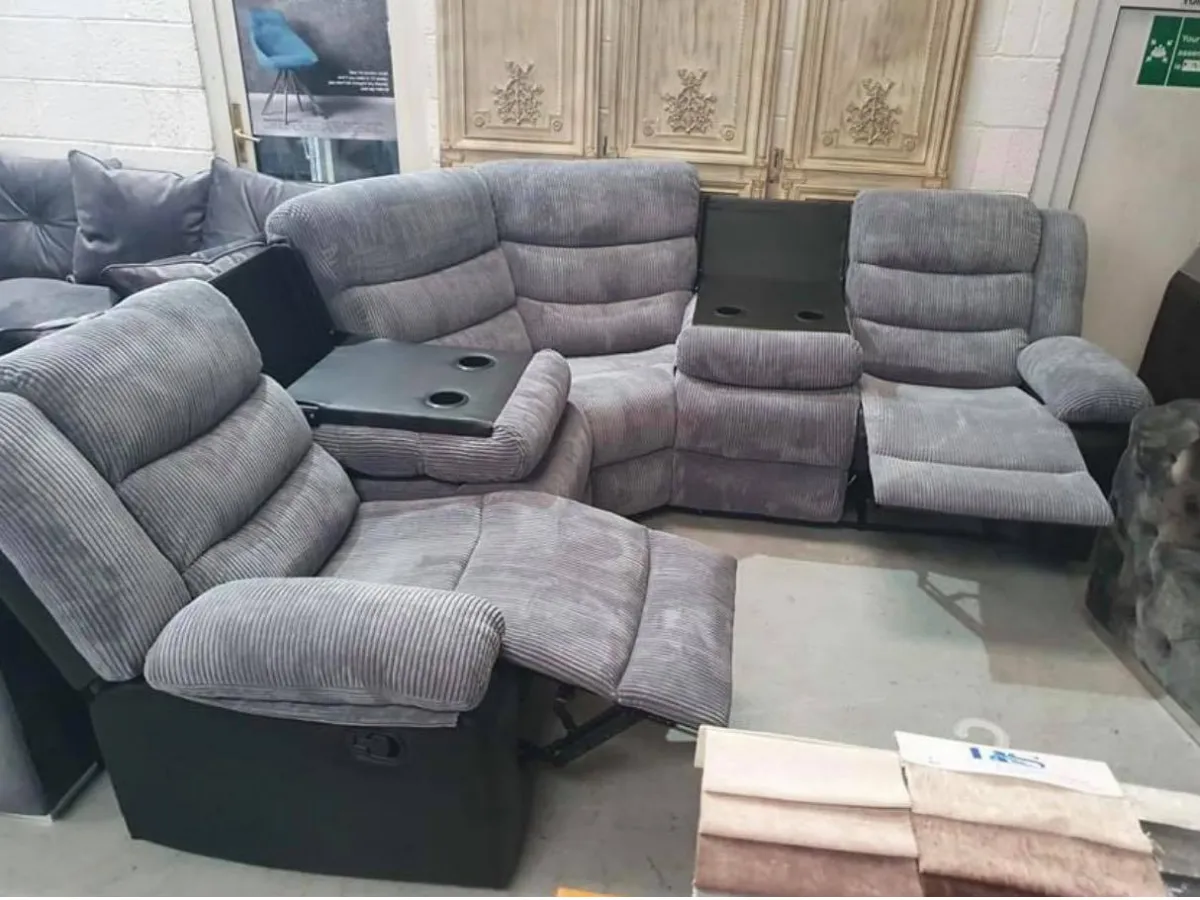 Corner Recliner Sofa with Cupholders - Grey, Cord image