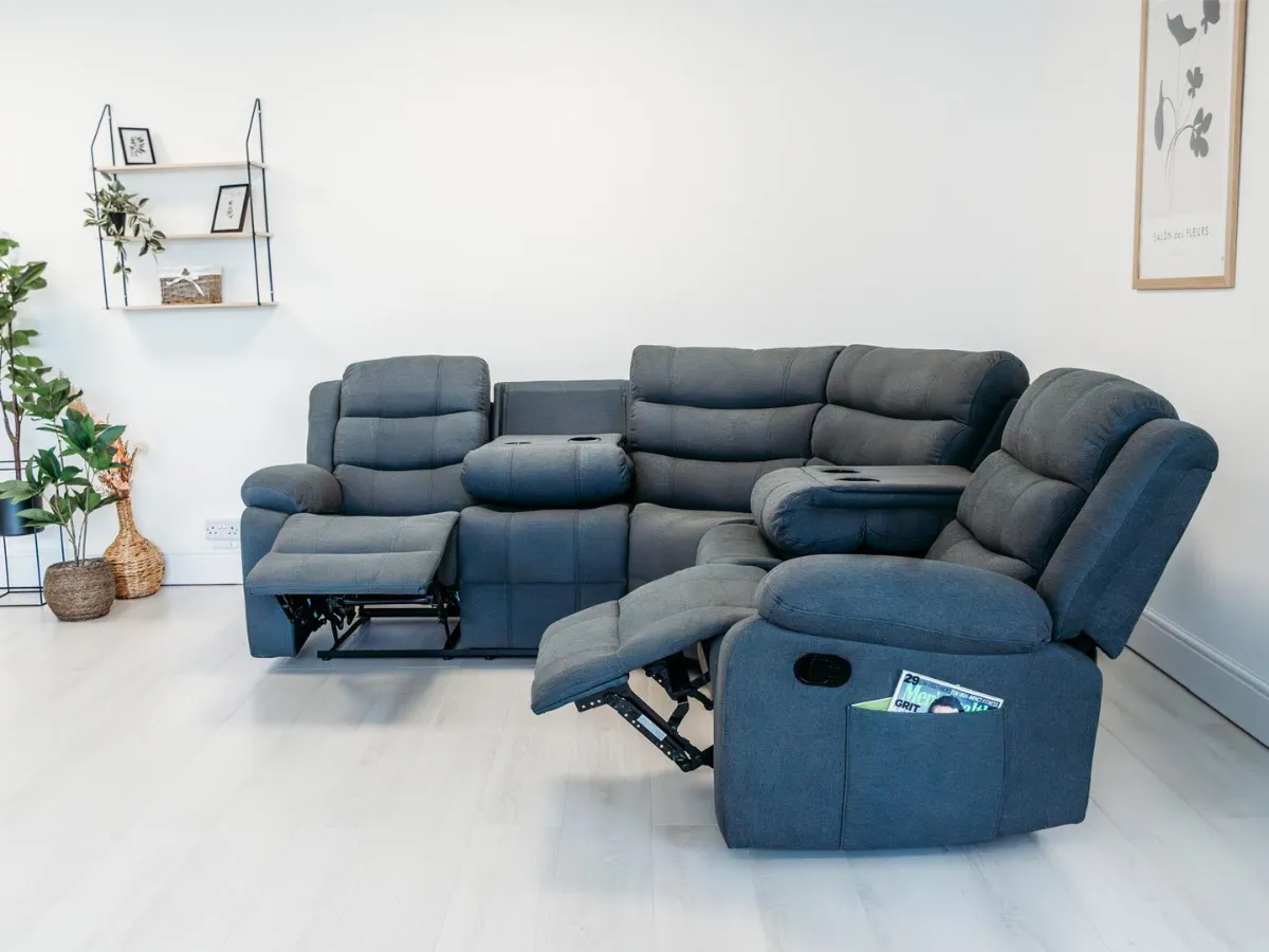 Corner Recliner Sofa with Storage - Grey, Chenille image