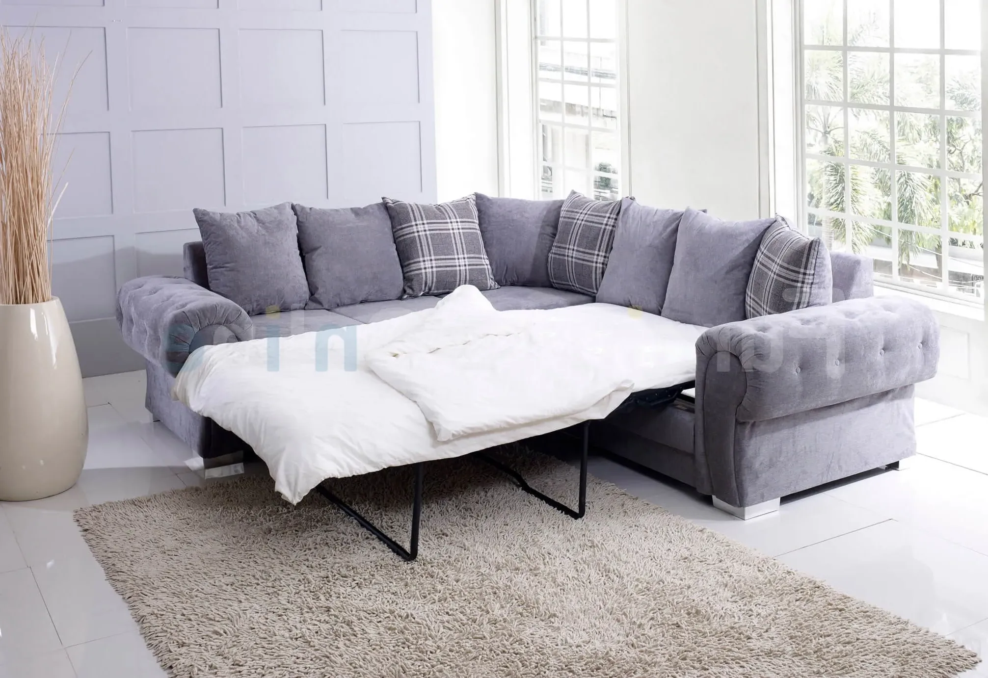 Corner Sofa Bed with Scatter Back - Grey, Fabric image