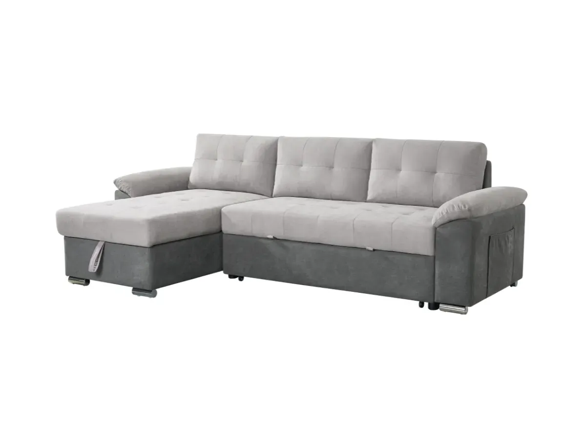 Corner Sofa Bed with Storage - Grey, Chenille