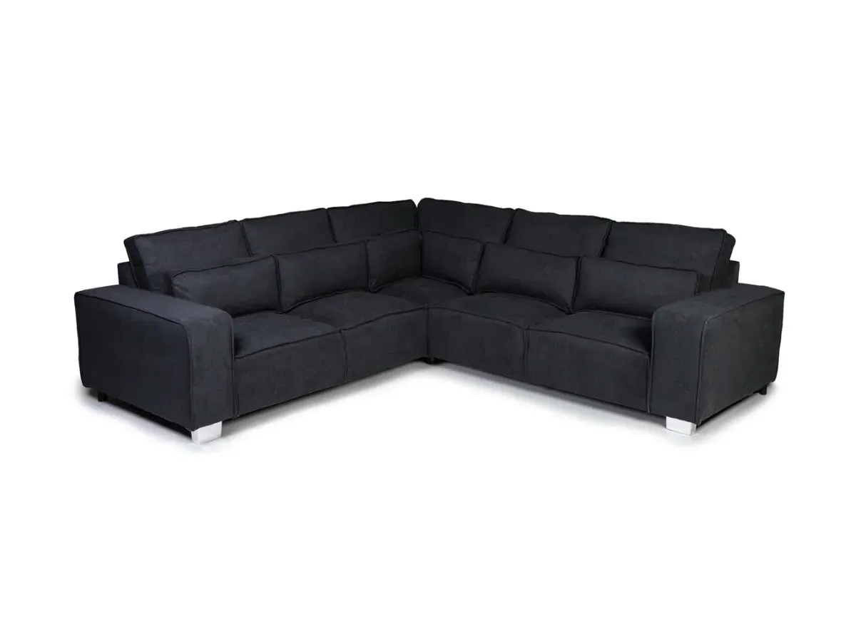 Corner Sofa with Chrome Feet - Black, Fabric