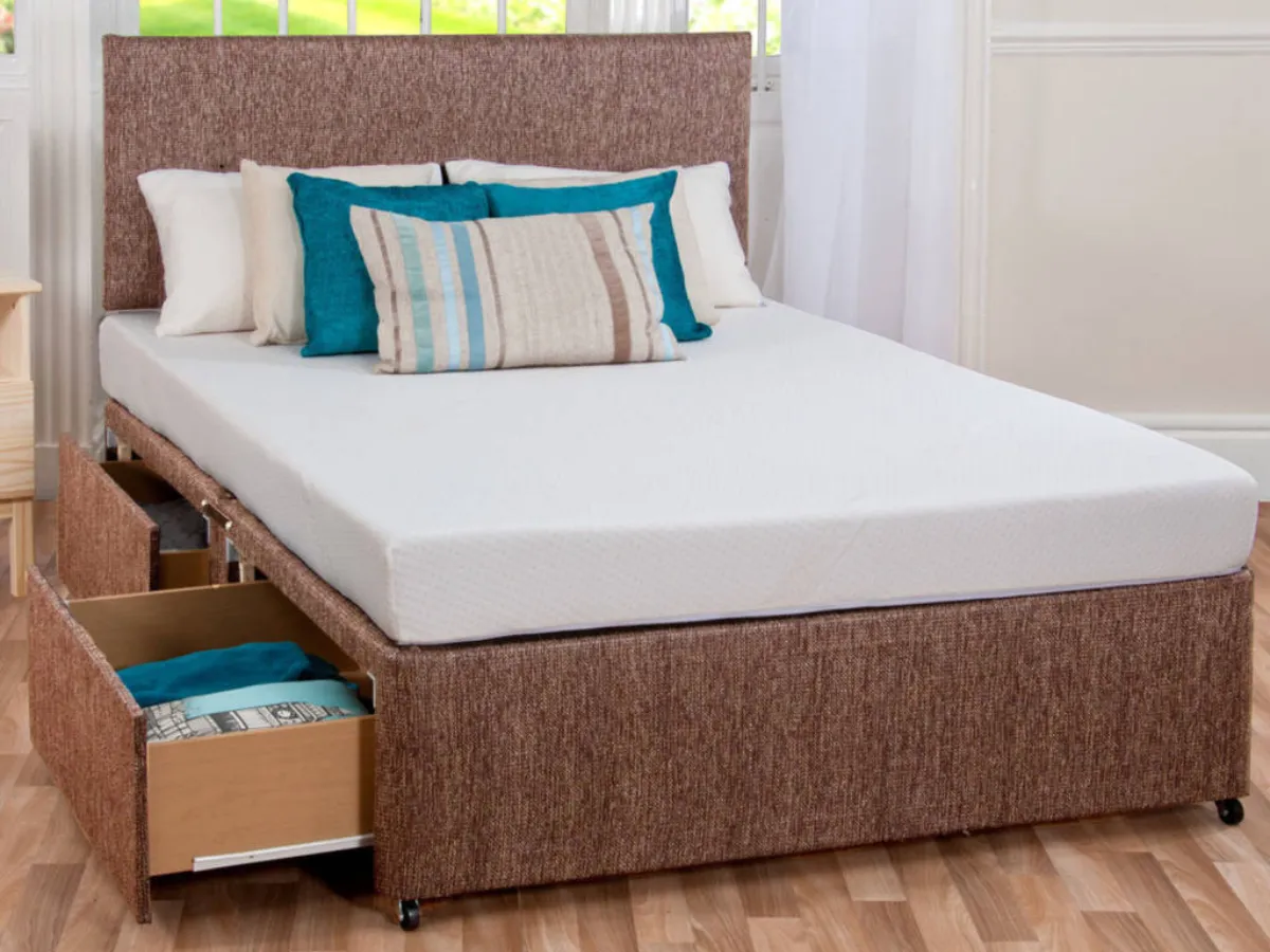 Divan Bed with Hybrid Mattress - Chenille