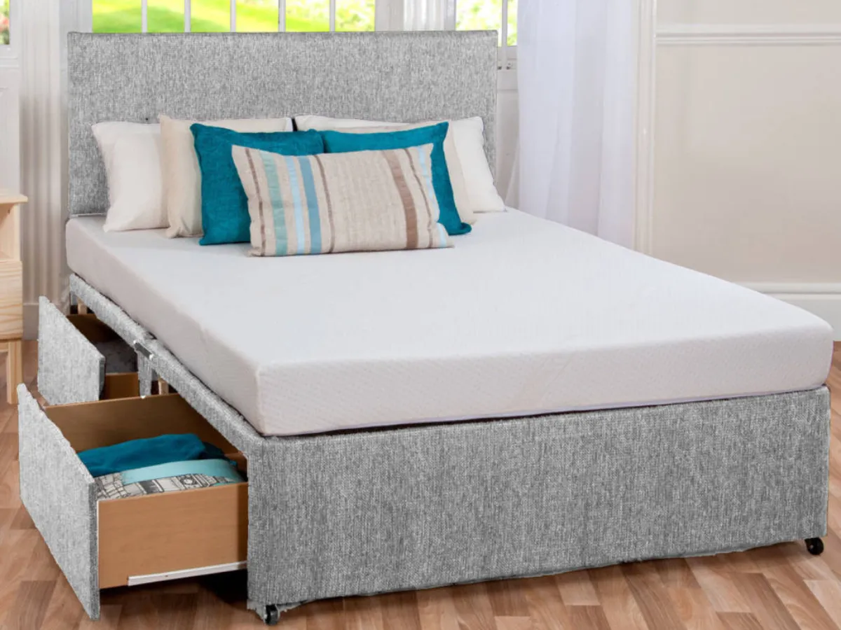 Divan Bed with Hybrid Mattress - Chenille