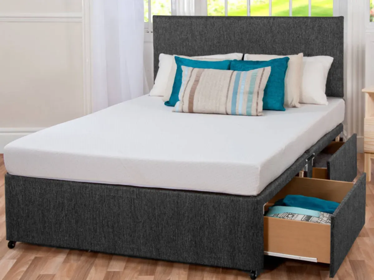 Divan Bed with Hybrid Mattress - Chenille