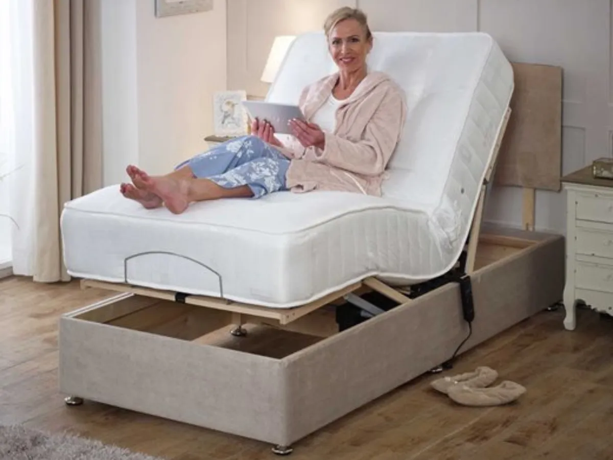 Electric Adjustable Bed with Mattress - Chenille image