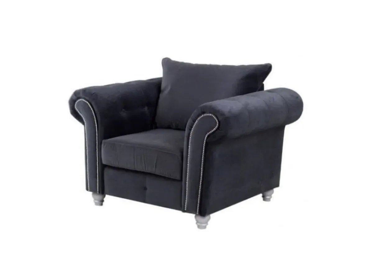 Extendable Armchair with Metal Studs - Grey, Velvet image