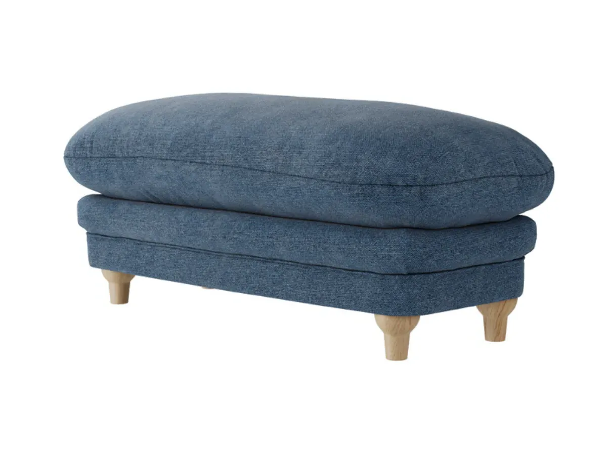 Footstool with Cushioned Top - Blue, Chenille