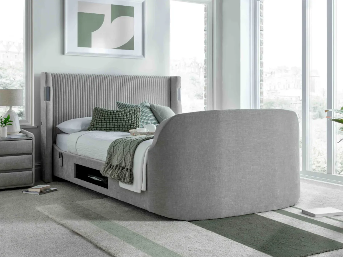 King Size TV Bed with Dolby Atmos - Grey, Fabric
