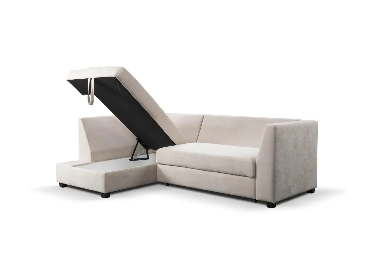 L-Shaped Corner Sofa Bed with Storage - Beige