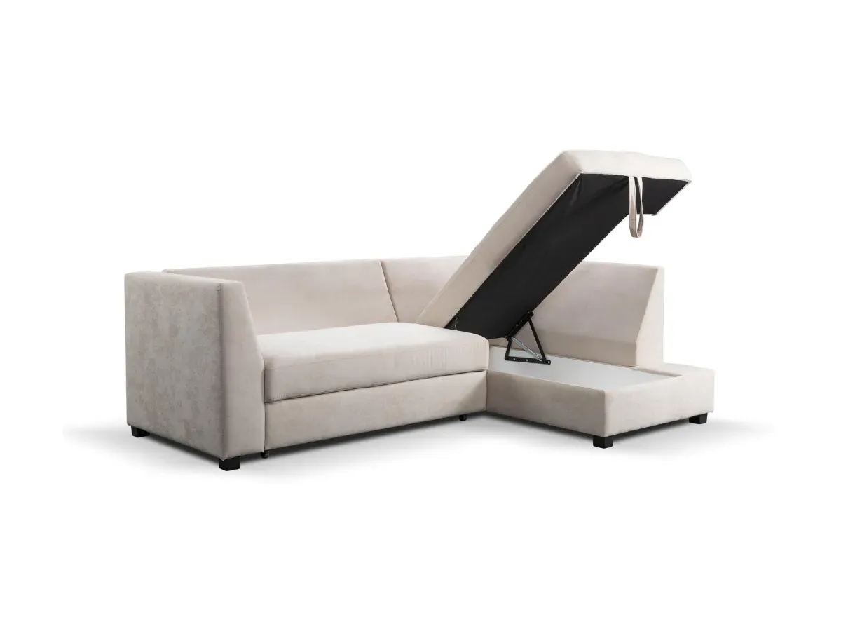 L-Shaped Corner Sofa Bed with Storage - Beige