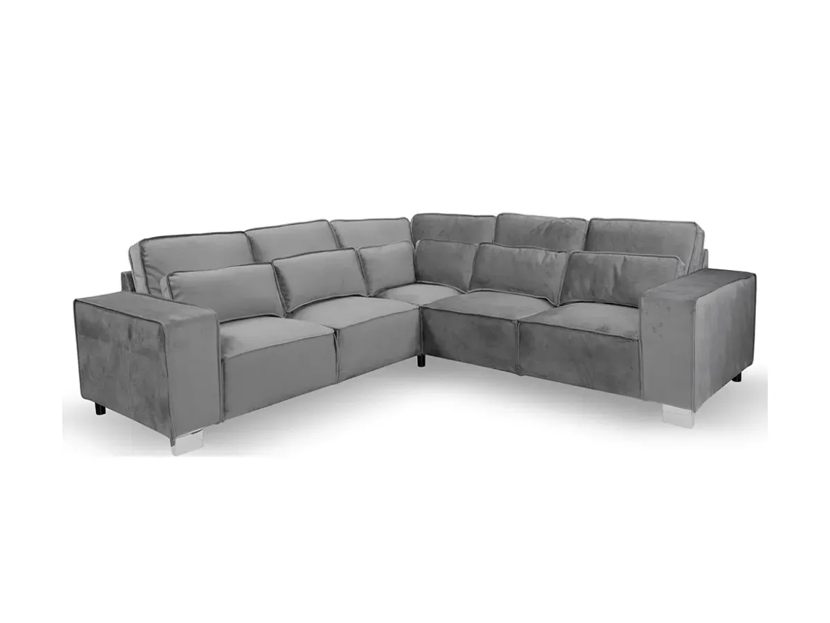 L-Shaped Corner Sofa with Chrome Feet - Grey, Velvet image
