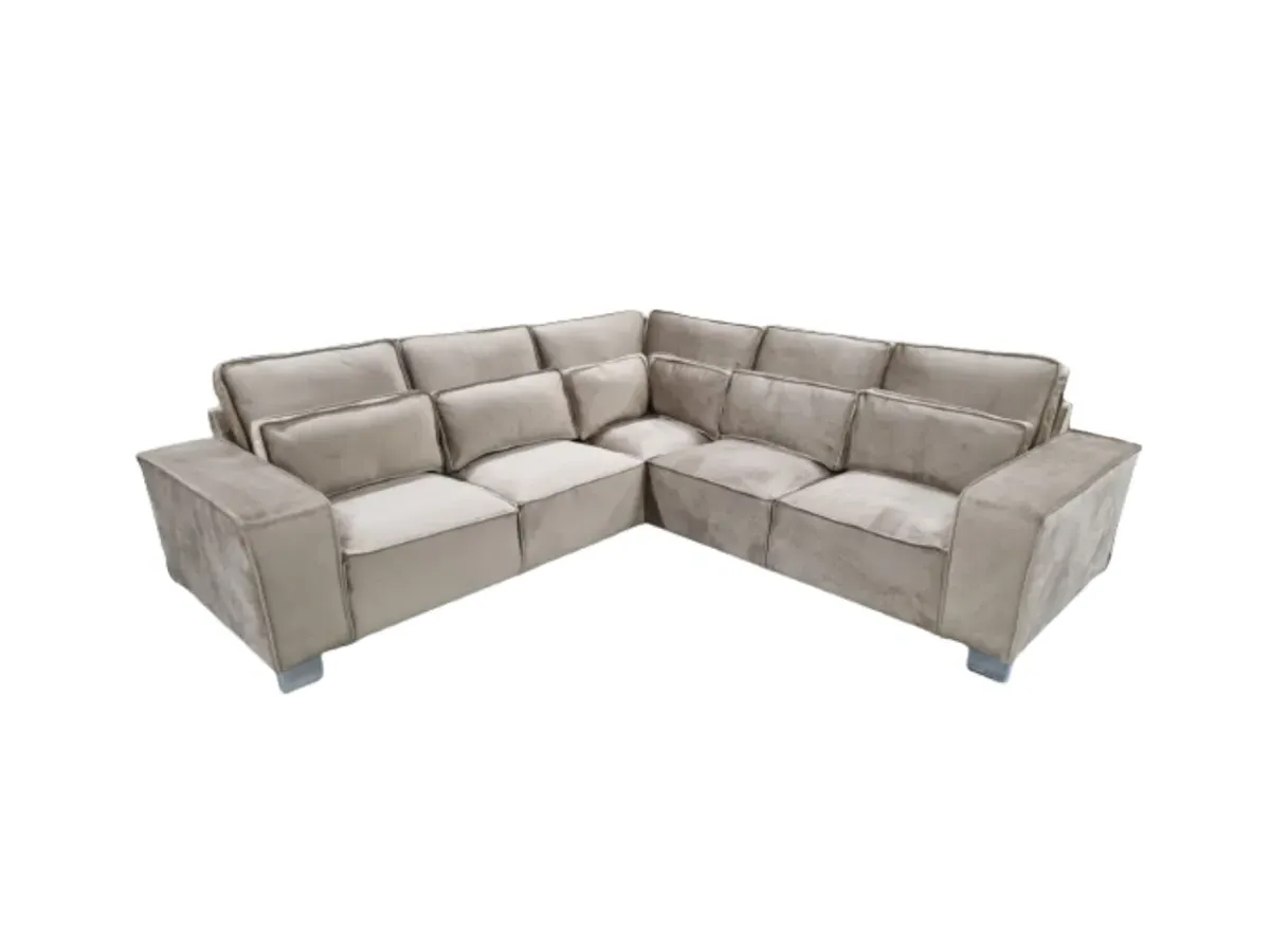L-Shaped Corner Sofa with Chrome Feet - Velvet