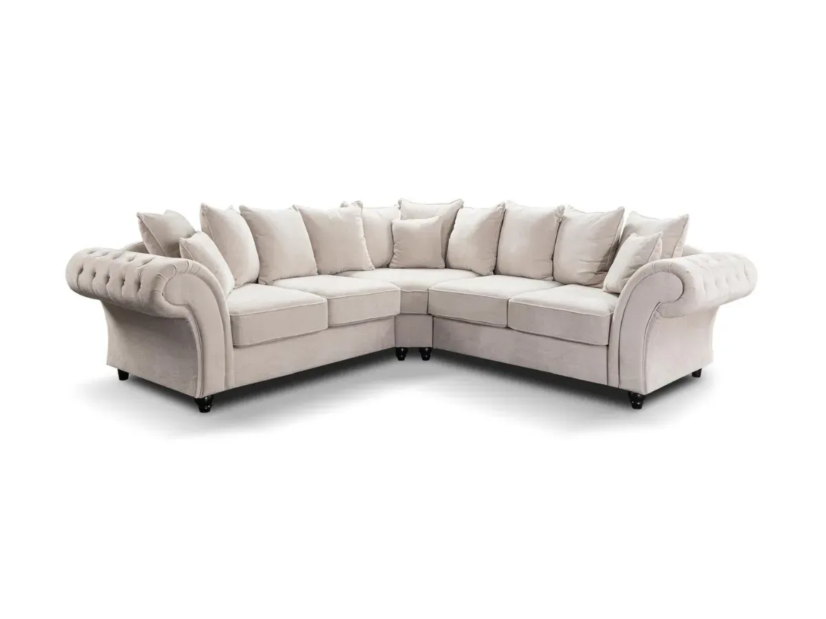 L-Shaped Corner Sofa with Tufted Arms - Cream