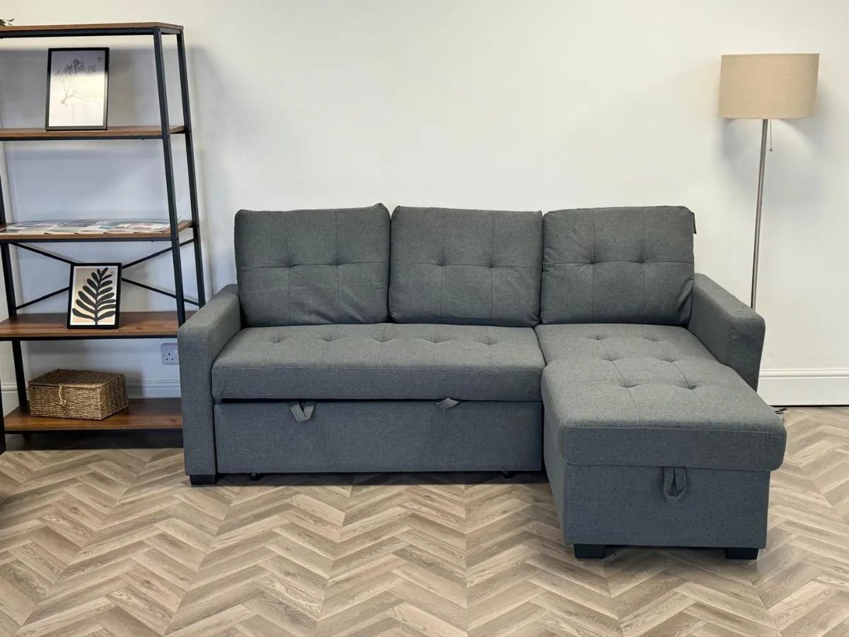 L-Shaped Sofa Bed with Storage - Grey, Linen image