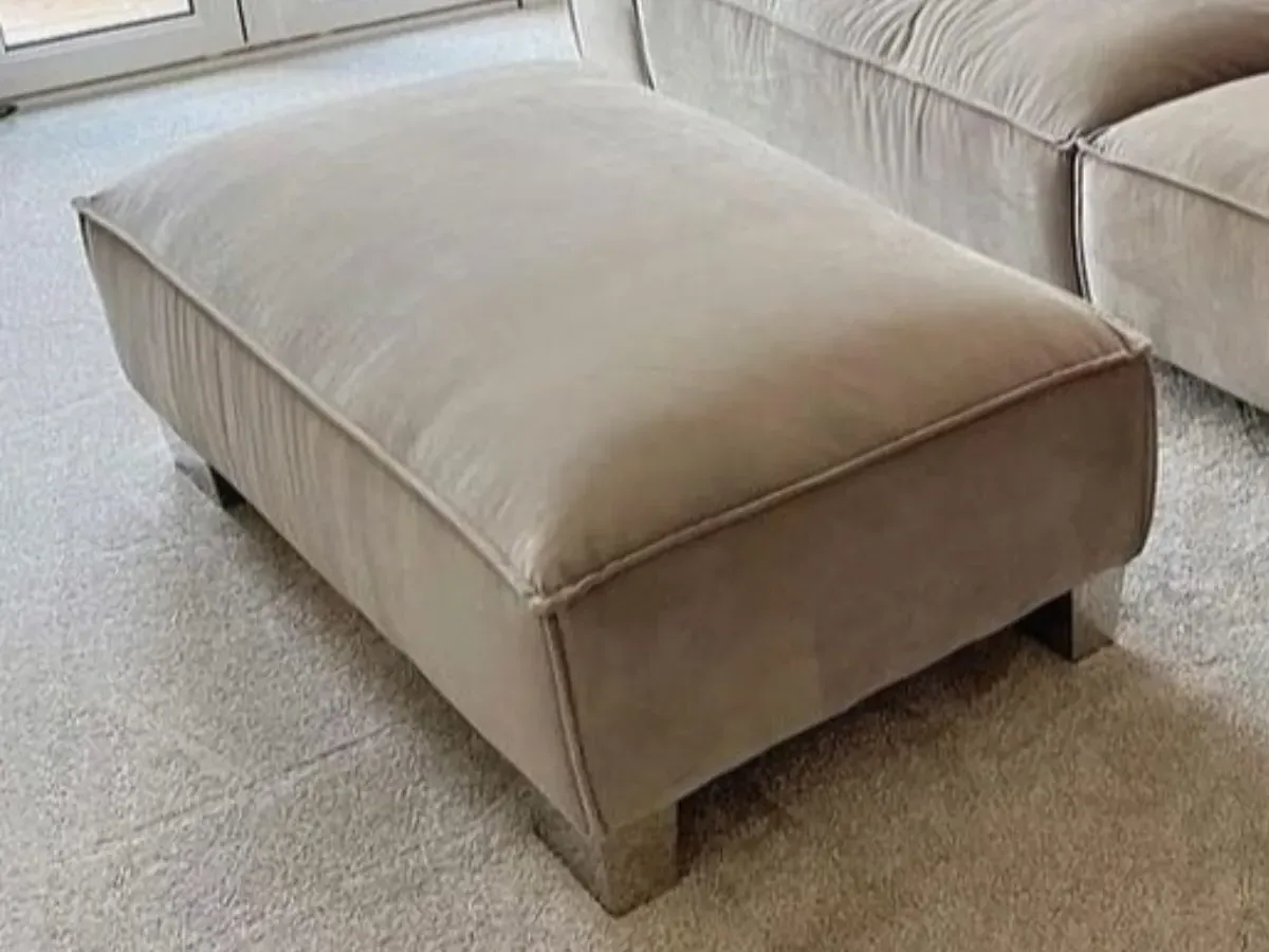 Large Footstool with Chrome Feet - Velvet