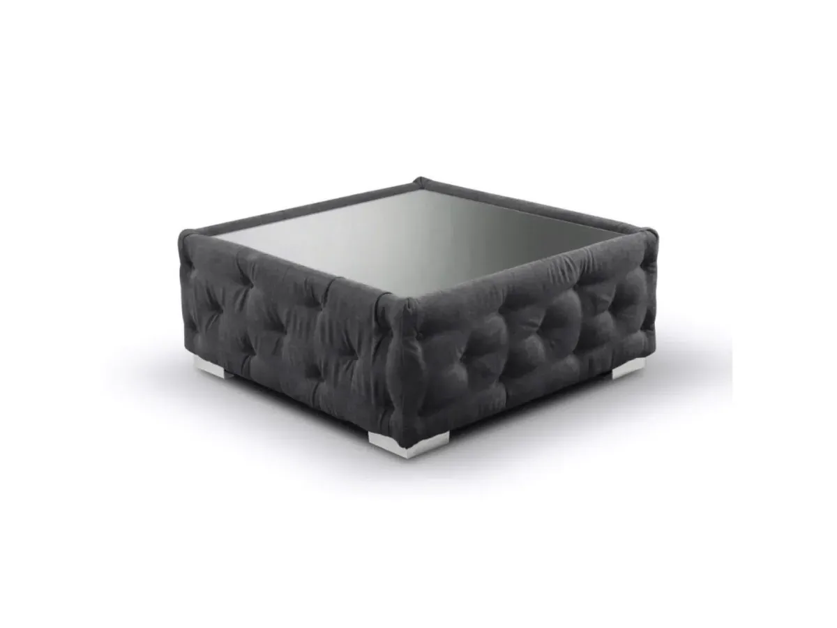 Large Footstool with Glass Top - Black, Chenille image