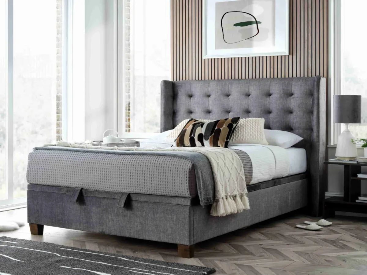 Ottoman Bed Frame with Storage - Upholstered