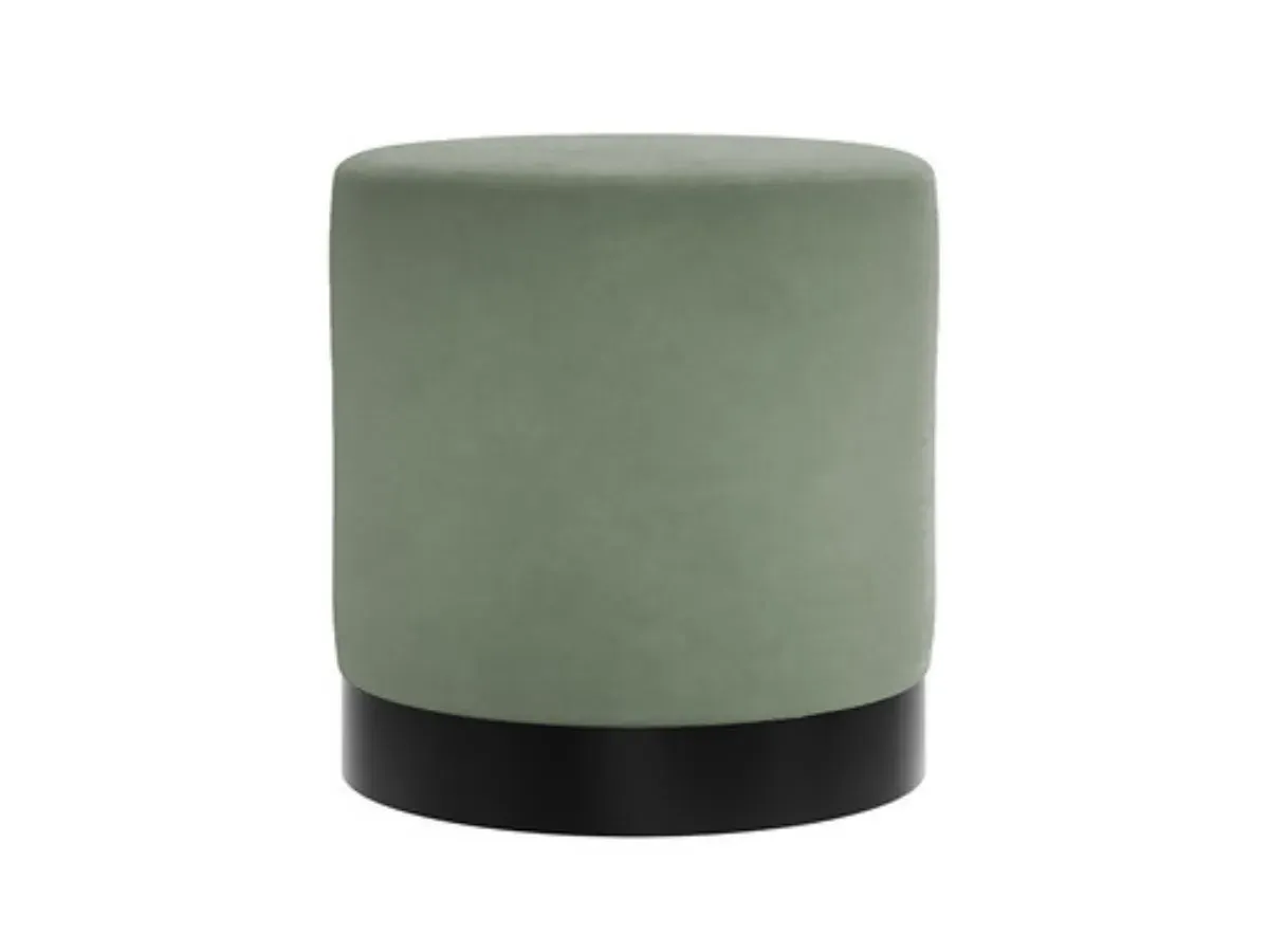 Round Footstool with Black Frame - Sage Green Velvet image