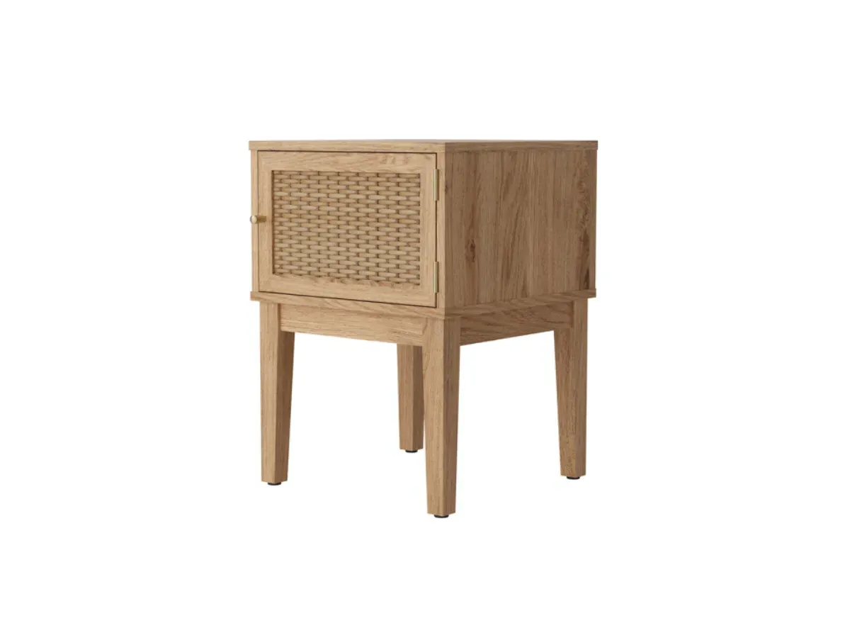 Side Table with Rattan Door - Oak image