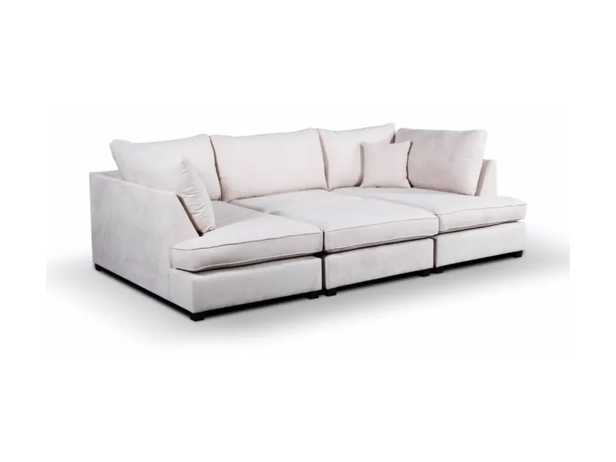 Small U-Shaped Sofa with Footstool - Fabric