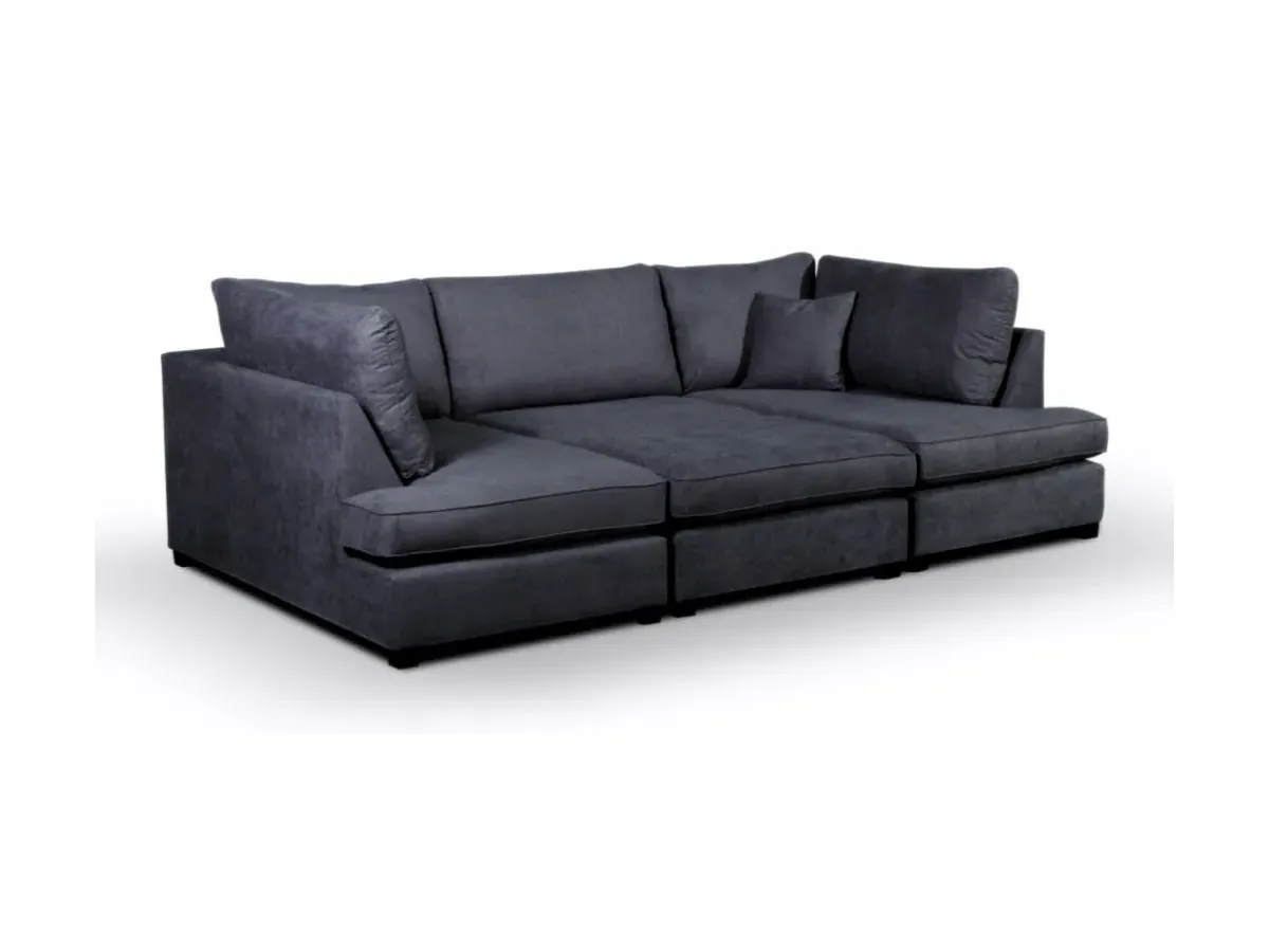 Small U-Shaped Sofa with Footstool - Fabric