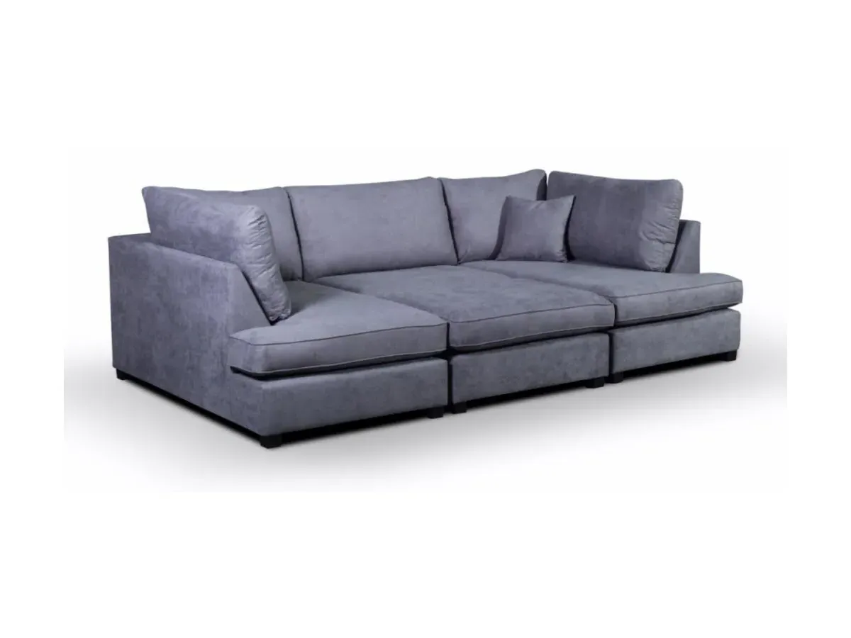 Small U-Shaped Sofa with Footstool - Grey