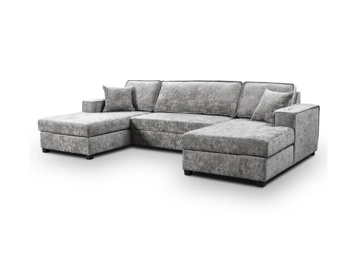 U-Shape Sofa Bed with Storage - Grey, Chenille image