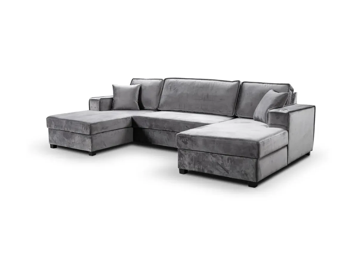 U-Shape Sofa Bed with Storage - Grey, Velvet