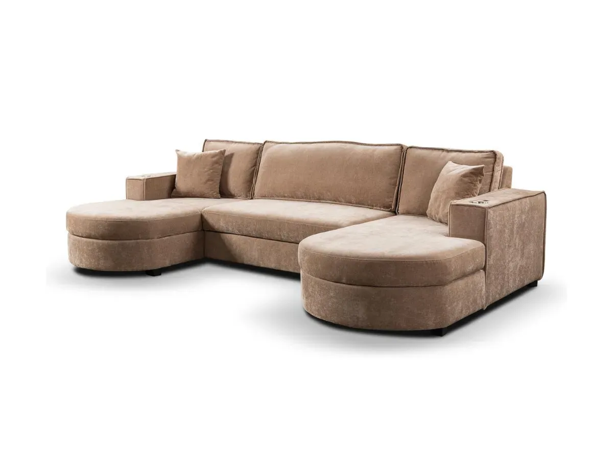 U-Shape Sofa Bed with Storage - Mocha, Fabric