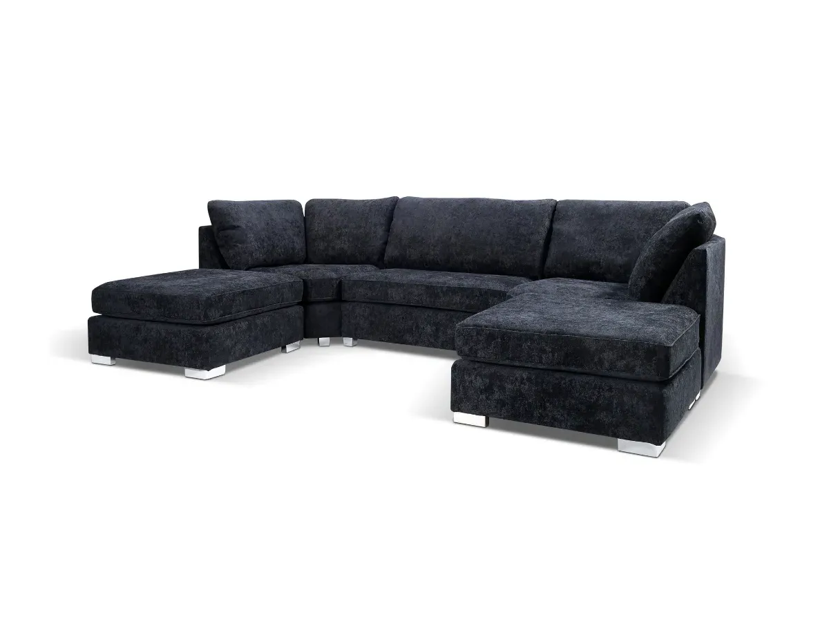 U-Shape Sofa with Footstools - Black, Chenille image
