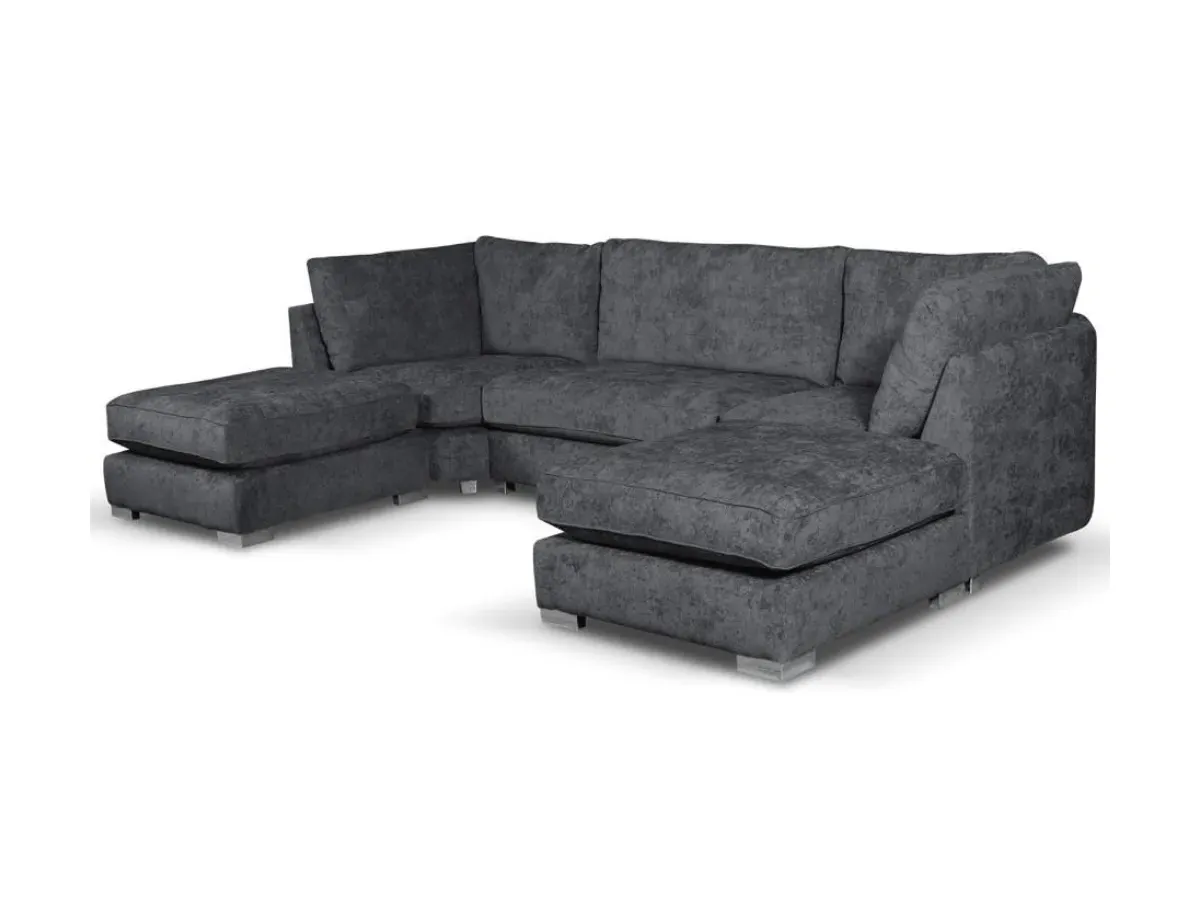 U-Shape Sofa with Footstools - Charcoal, Chenille