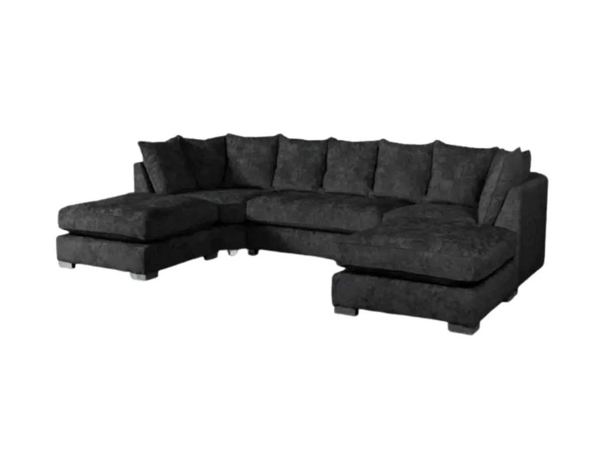 U-Shaped Corner Sofa with Footstools - Black image