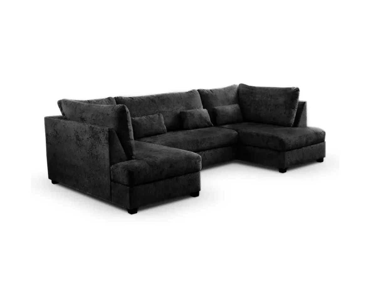 U-Shaped Sofa Bed with Storage - Black, Chenille image