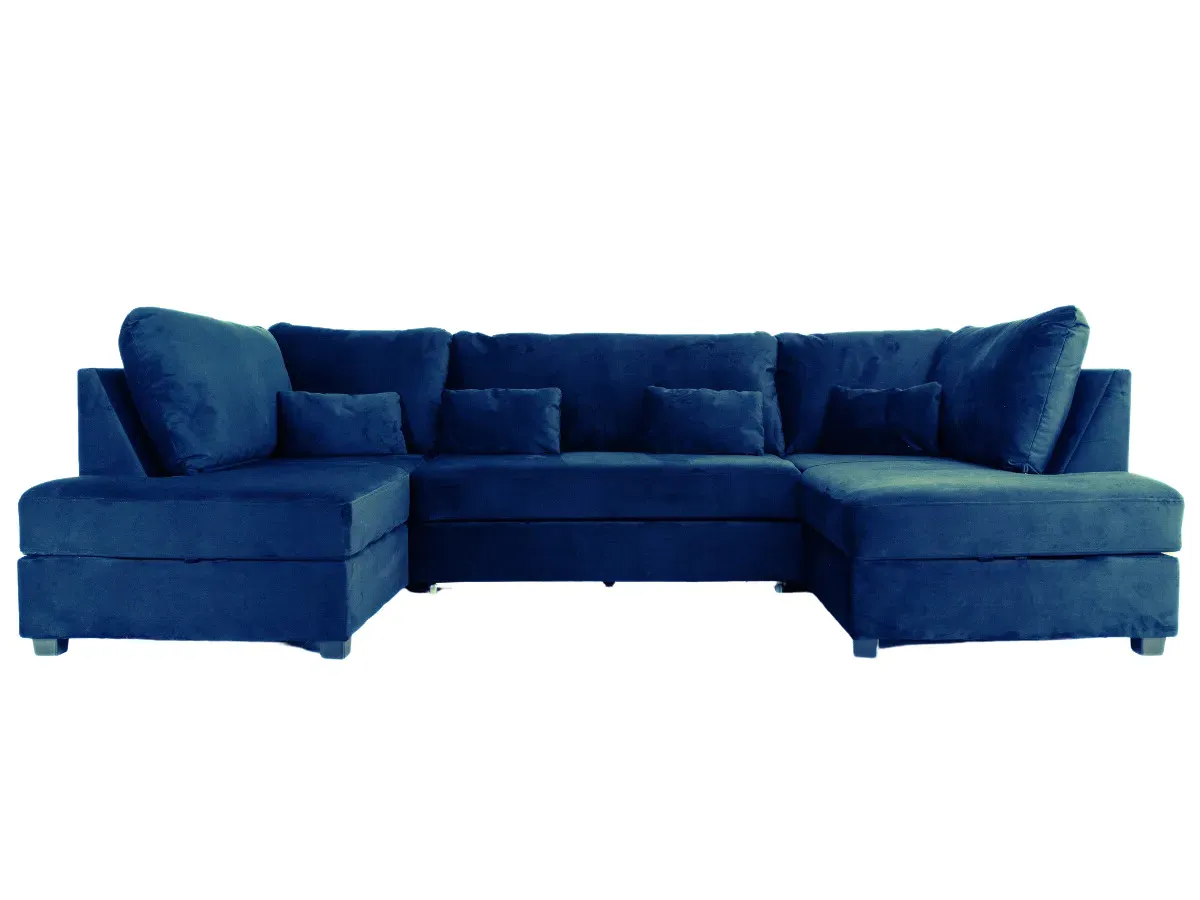 U-Shaped Sofa Bed with Storage - Blue, Velvet image