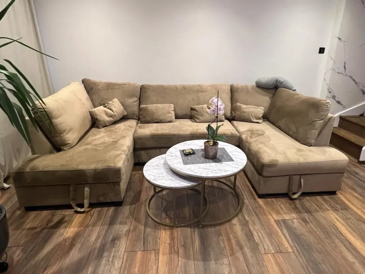 U-Shaped Sofa Bed with Storage - Mink, Velvet
