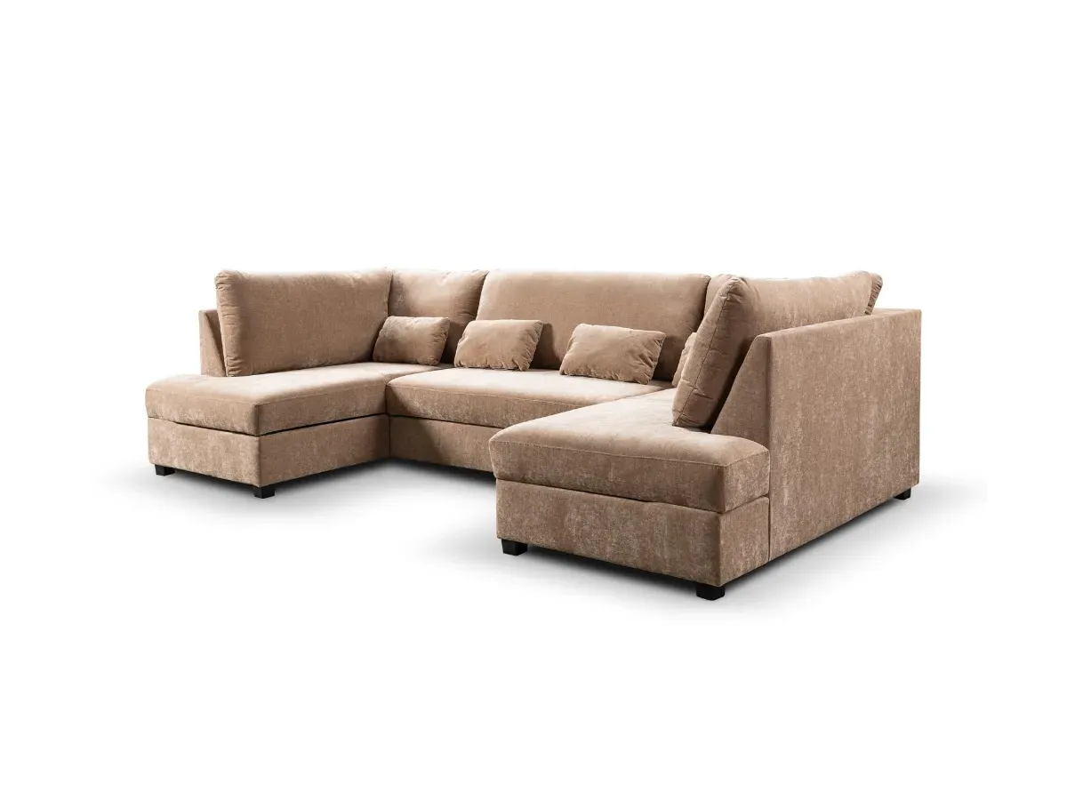 U-Shaped Sofa Bed with Storage - Mocha, Fabric