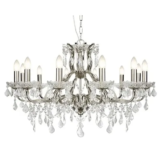 12 Light Chandelier with Crystal Drops - Silver image