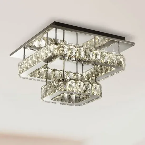 2 Tier Flush LED Ceiling Light with Crystal Glass - Chrome
