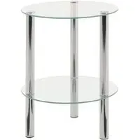 2 Tier Round Side Table - Clear, Chrome