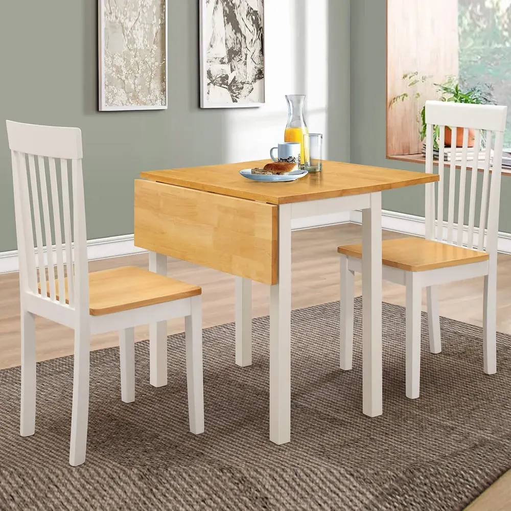 Aalto Drop Leaf Dining Table with 2 Chairs - White Oak