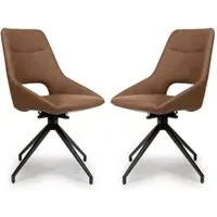 Aara Swivel Dining Chairs Set of 2 - Tan, Faux Leather