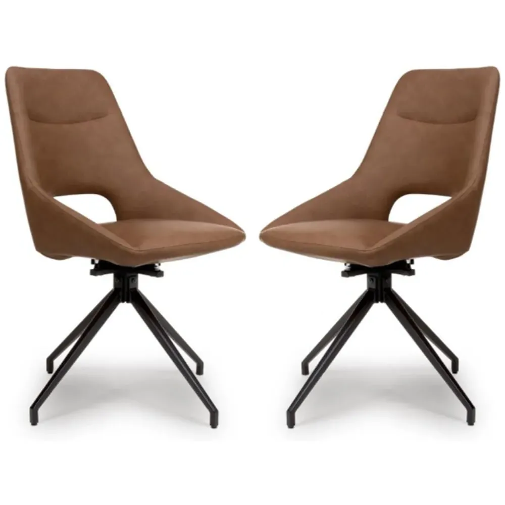 Aara Swivel Dining Chairs Set of 2 - Tan, Faux Leather image