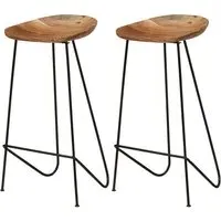 Aarna Wooden Bar Stools with Steel Frame - Natural, Acacia