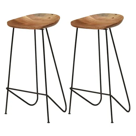 Aarna Wooden Bar Stools with Steel Frame - Natural, Acacia