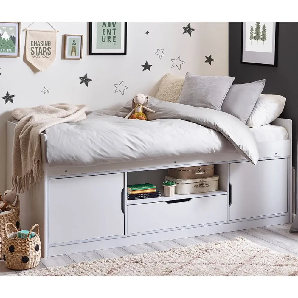 Abana Low Sleeper Bed with Storage - White