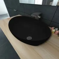 Abbotsford Oval Countertop Basin Without Waste 400mm - Black, Ceramic alternate view