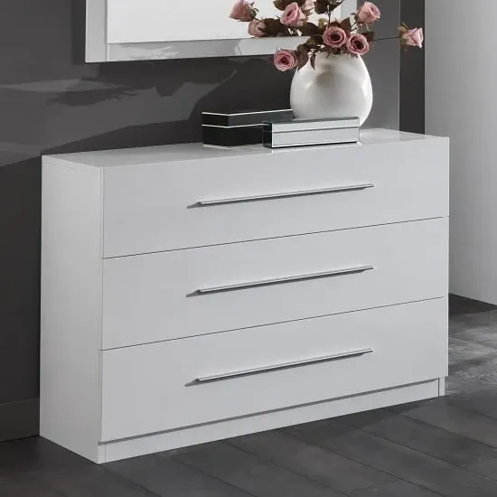 Abby 3-Drawer Chest of Drawers - White, High Gloss image