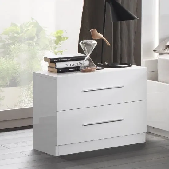 Abby Bedside Cabinet with 2 Drawers - White, High Gloss image