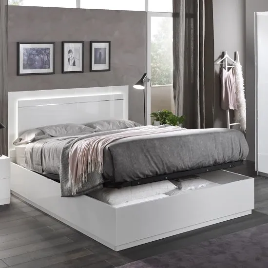 Abby King Size Ottoman Bed with Storage - White, High Gloss